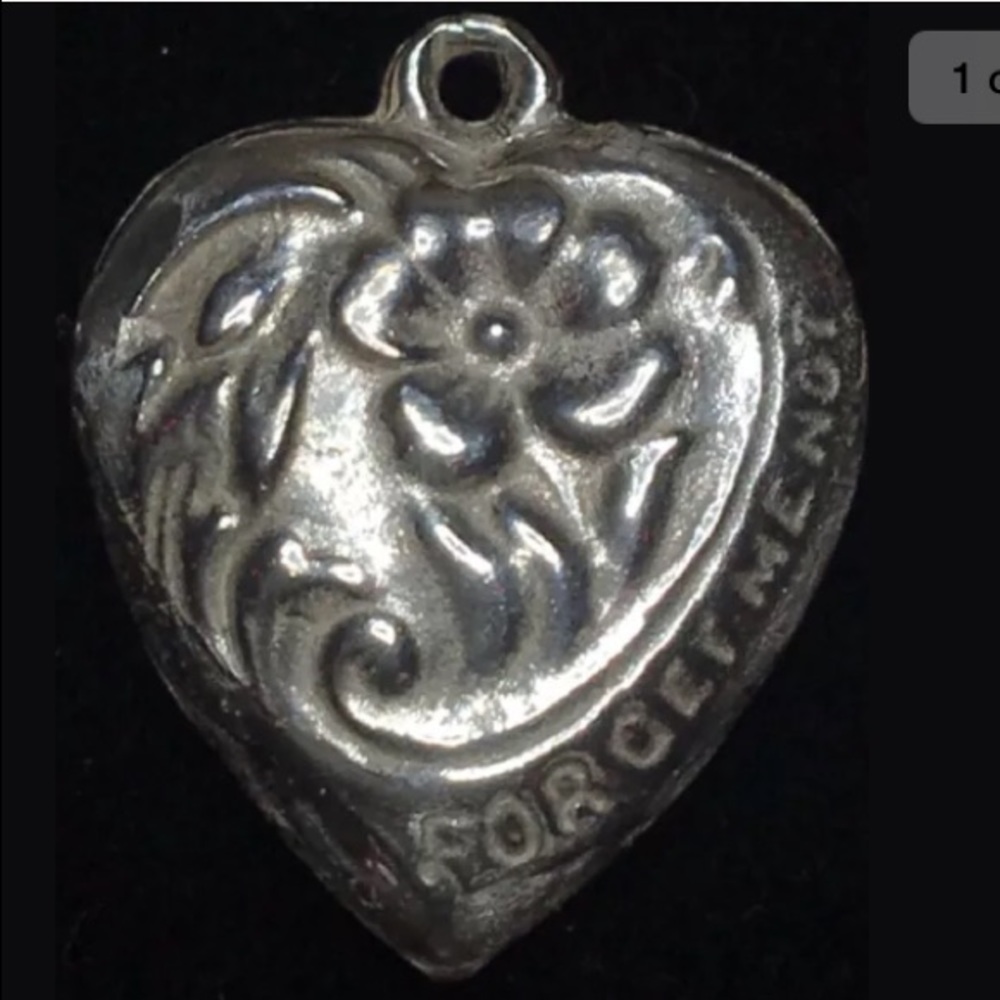 FORGET ME NOT PUFFY HEART  STERLING 925 Charm